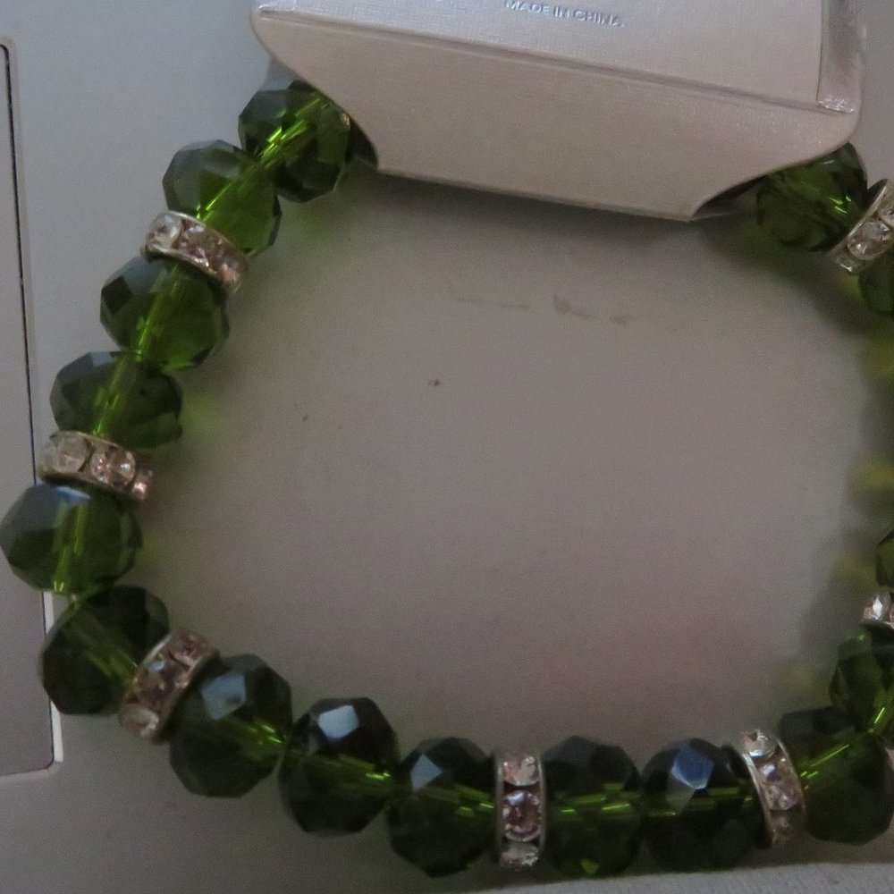 ONE WAY COLLECTION- LIME GREEN GLASS BEADED STRETCHY BAND BRACELET